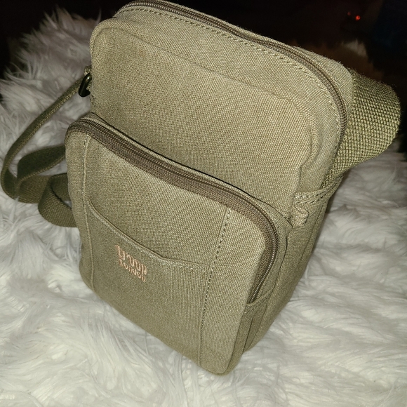 TRP0370 Troop London Classic Canvas Across Body Bag khaki olive color. - Picture 1 of 10